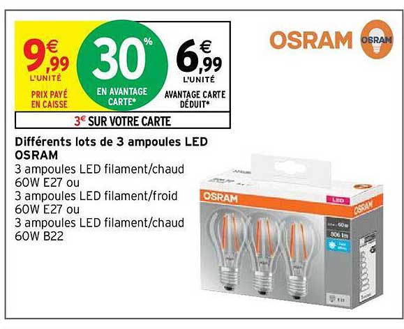 différents lots de 3 ampoules led osram