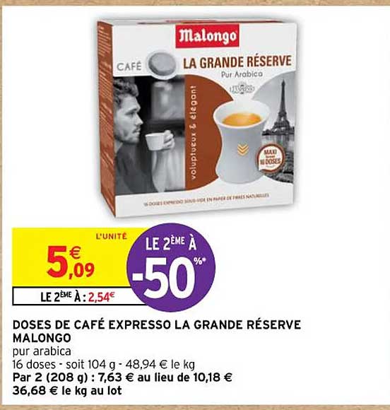 Doses  De Café Expresso La Grand Réserve  Malongo