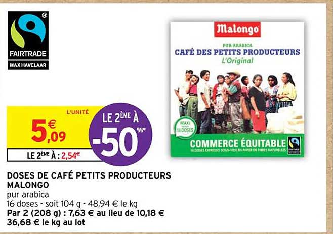 doses  de café petits producteurs malongo