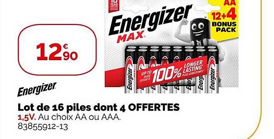 energizer lot de 16 piles dont