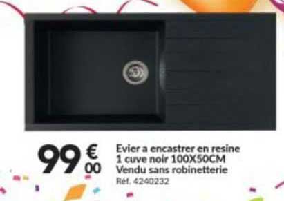 évier a encastrer en résine 1 cuvé noir vendu sans robinetterie