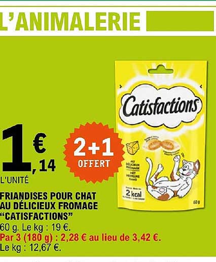 friandises pour chat aux délicieux fromage "catisfactions" 2+1 offert