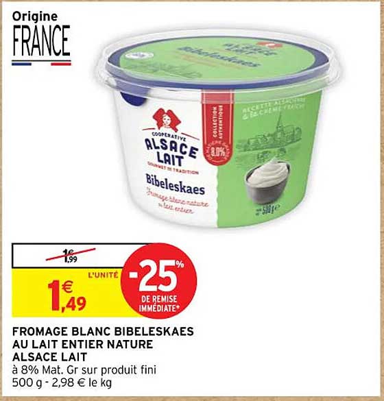 Fromage Blanc Bibeleskaes Au Lait Entier Nature Alsace Lait