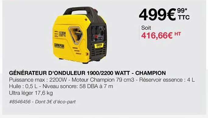 générateur d'onduleur 1900/2200 watt - champion
