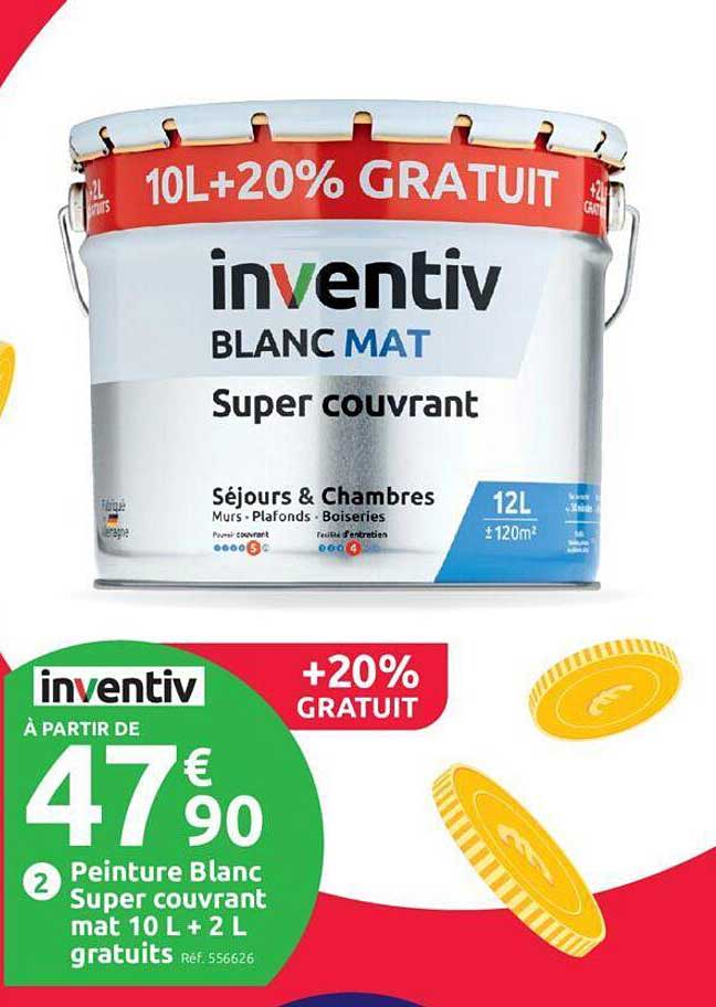 inventiv peinture blanc super couvrant mat 10 l + 2 l gratuits