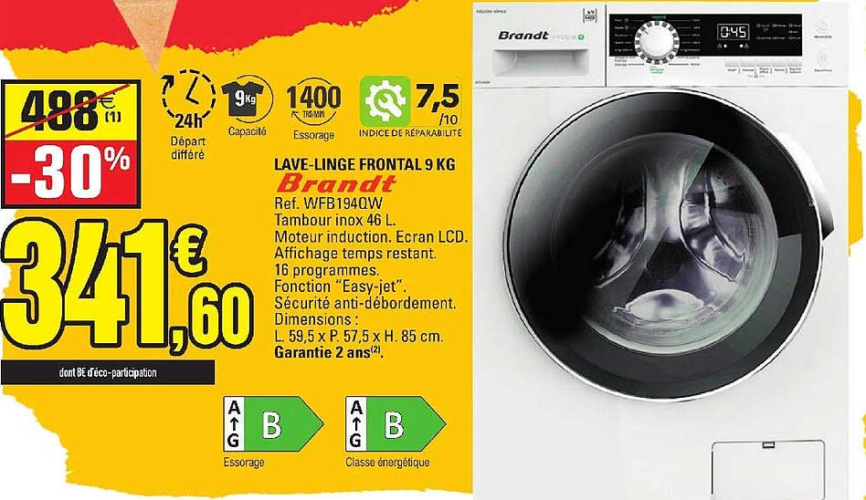 lave-linge frontal 9kg brandt