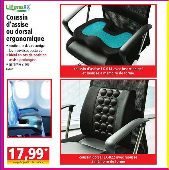 lifenaxx coussin d'assise ou dorsal ergonomique