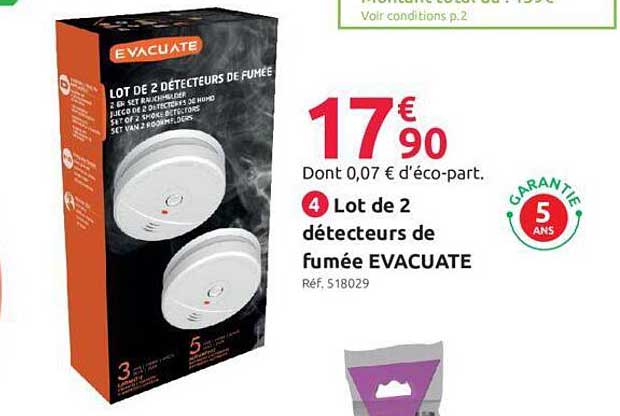 lot de 2 détecteurs de fumée evacuate