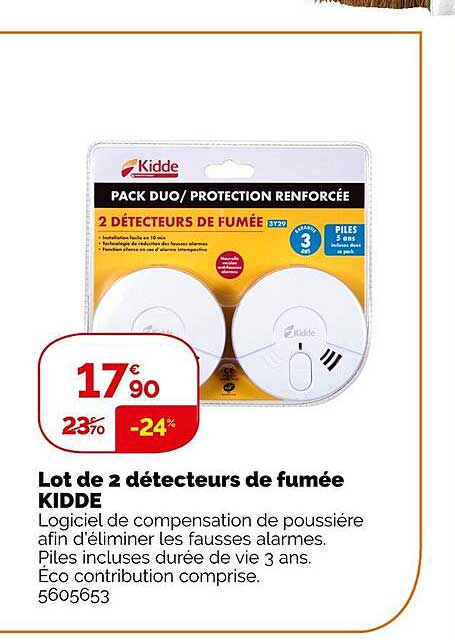 lot de 2 détecteurs de fumée kidde