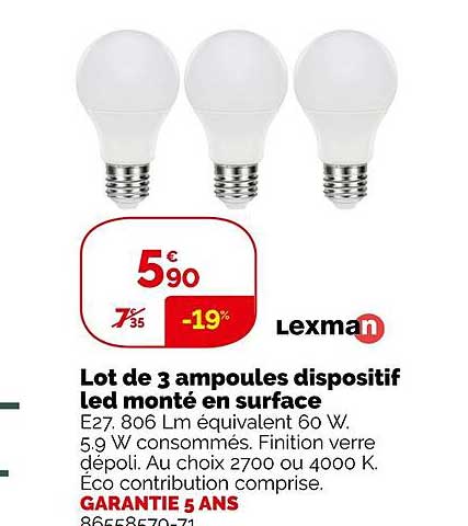 lot de 3 ampoules dispositif led monté en surface