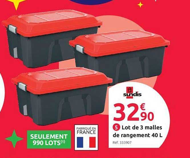 Lot De 3 Malles De Rangement 40 L
