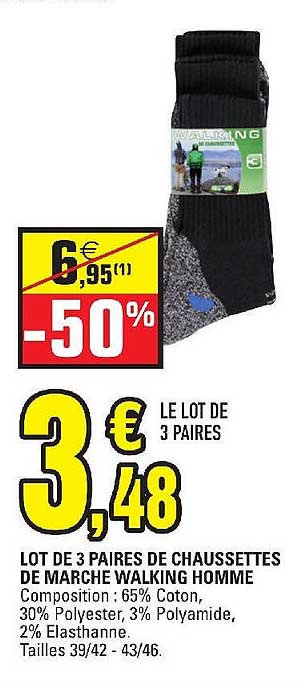 lot de 3 paires de chaussettes de marche walking homme