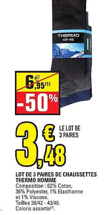 lot de 3 paires de chaussettes thermo homme