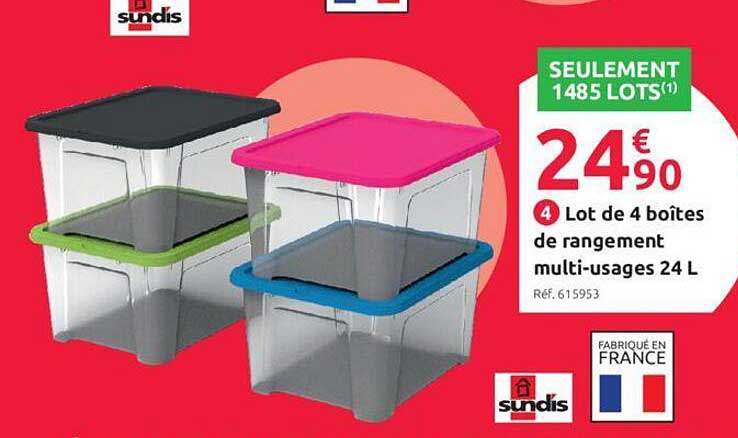 lot de 4 boîtes de rangement multi-usages 24l