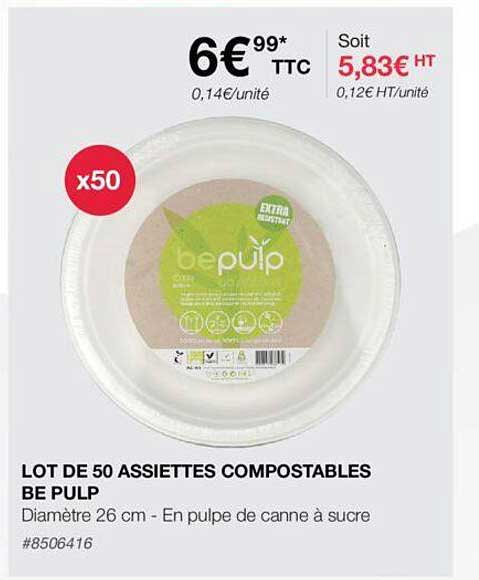 lot de 50 assiettes compostables be pulp