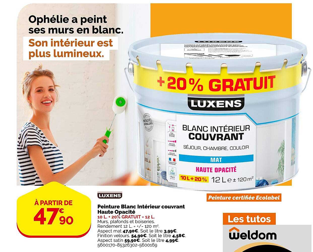 luxens peinture blanc intérieur couvrant haute opacité