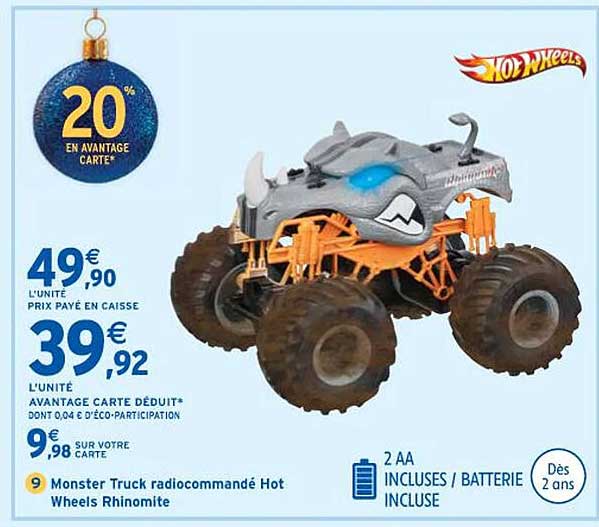 monster truck radiocommandé hot wheels rhinomite