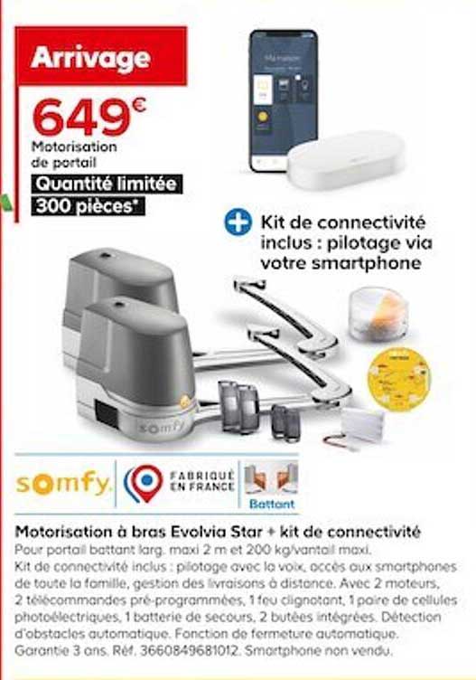 motorisation à bras évolvia star + kit de connectivité somfy