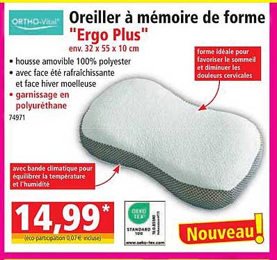 ortho-vital oreiller à mémoire de forme "ergo plus"