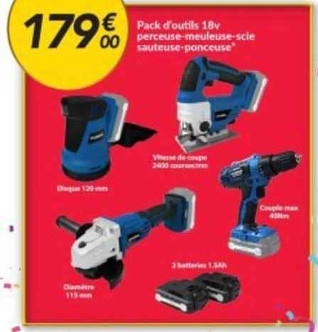 pack d'outils 18v perceuse-meuleuse-scie sauteuse-ponceuse