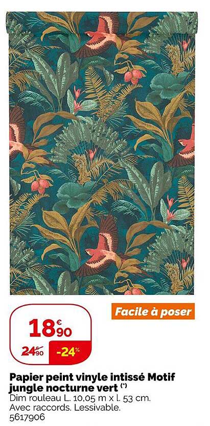 papier peint vinyle intissé motif jungle nocturne vert