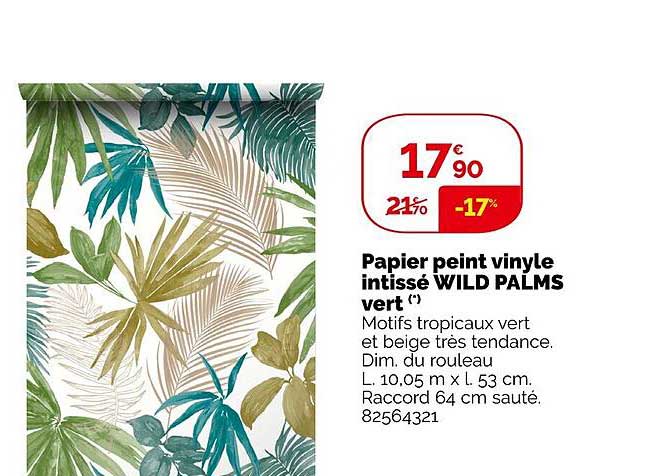 papier peint vinyle intissé wild palms vert