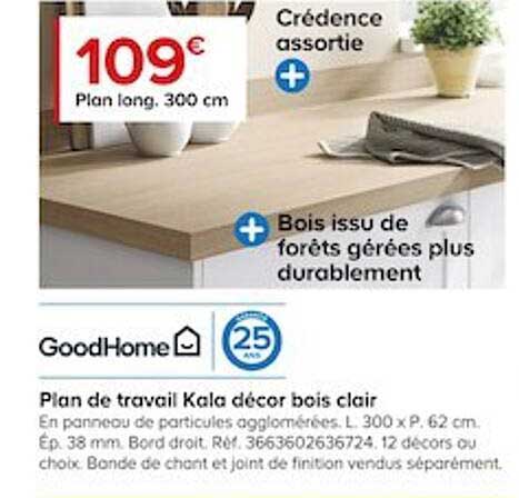 plan de travail kala décor bois clair goodhome