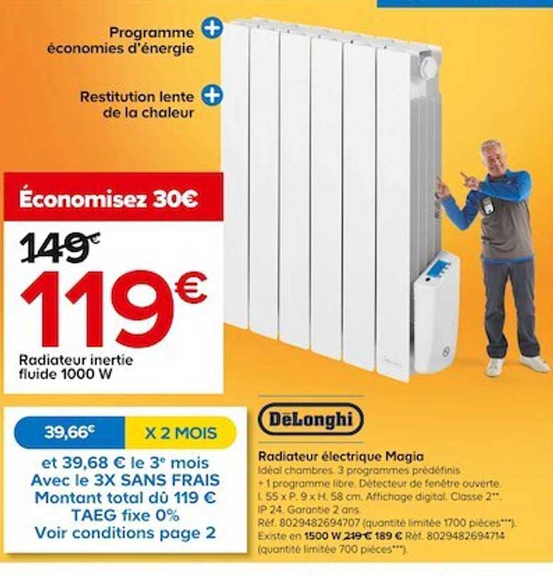 Radiateur électrique Magia Inertie Fluide 1000w Dëlonghi