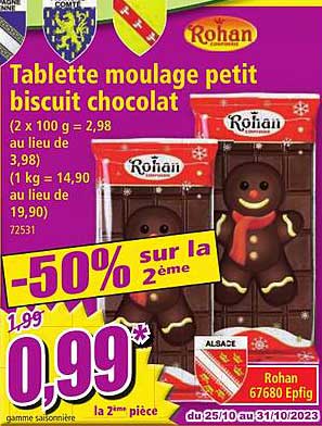 rohan tablette moulage petit biscuit chocolat