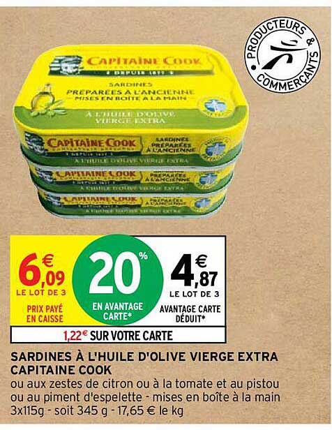 sardines à l'huile d'olive vierge extra capitaine cook