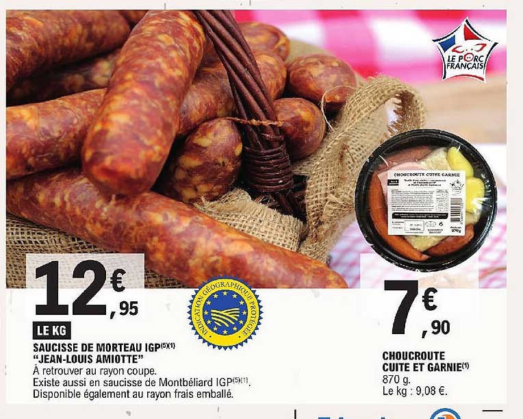 saucisse de morteau igp "jean-louis amiotte", choucroute cuite et garnie