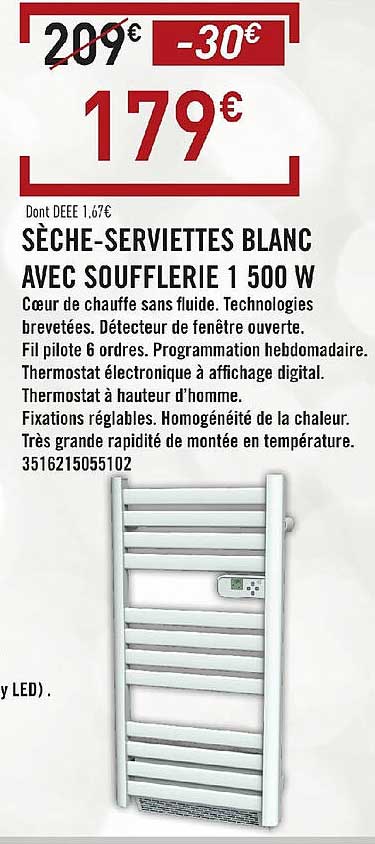 sèche-serviettes blanc avec soufflerie 1500w