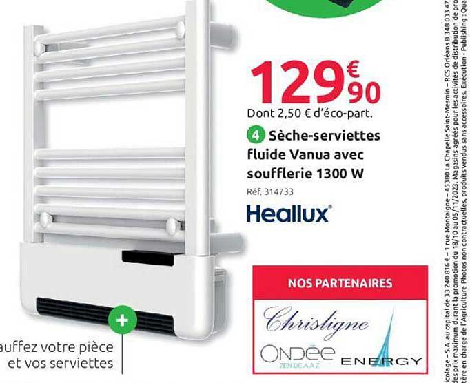 sèche-serviettes fluide vanua avec soufflerie 1300 w