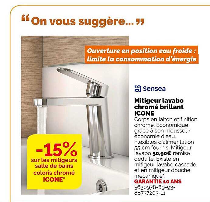 sensea mitigeur lavabo chromé brillant icone