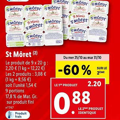 st môret -60% sur le 2ème