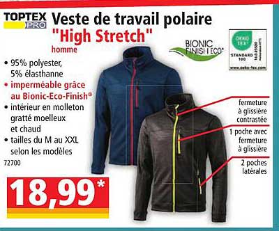 toptex pro veste de travail polaire "high stretch"
