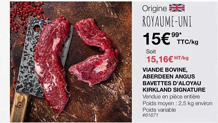 viande bovine, aberdeen angus bavettes d'aloyau kirkland signature