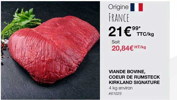 viande bovine, coeur de rumsteck kirkland signature