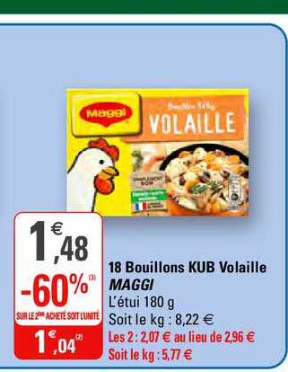 18 Bouillons Kub Volaille Maggi -60% Sur Le 2ème Acheté