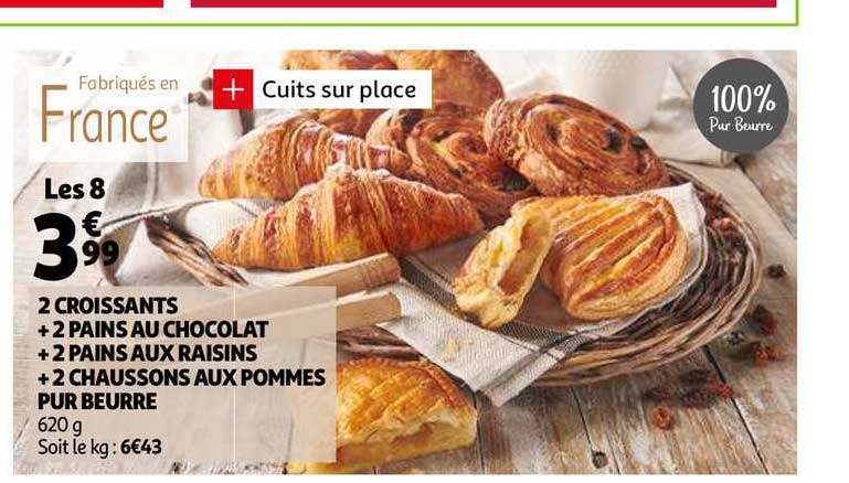2 Croissants + 2 Pains Au Chocolat + 2 Pains Aux Raisins + 2 Chaussons Aux Pommes Pur Beurre