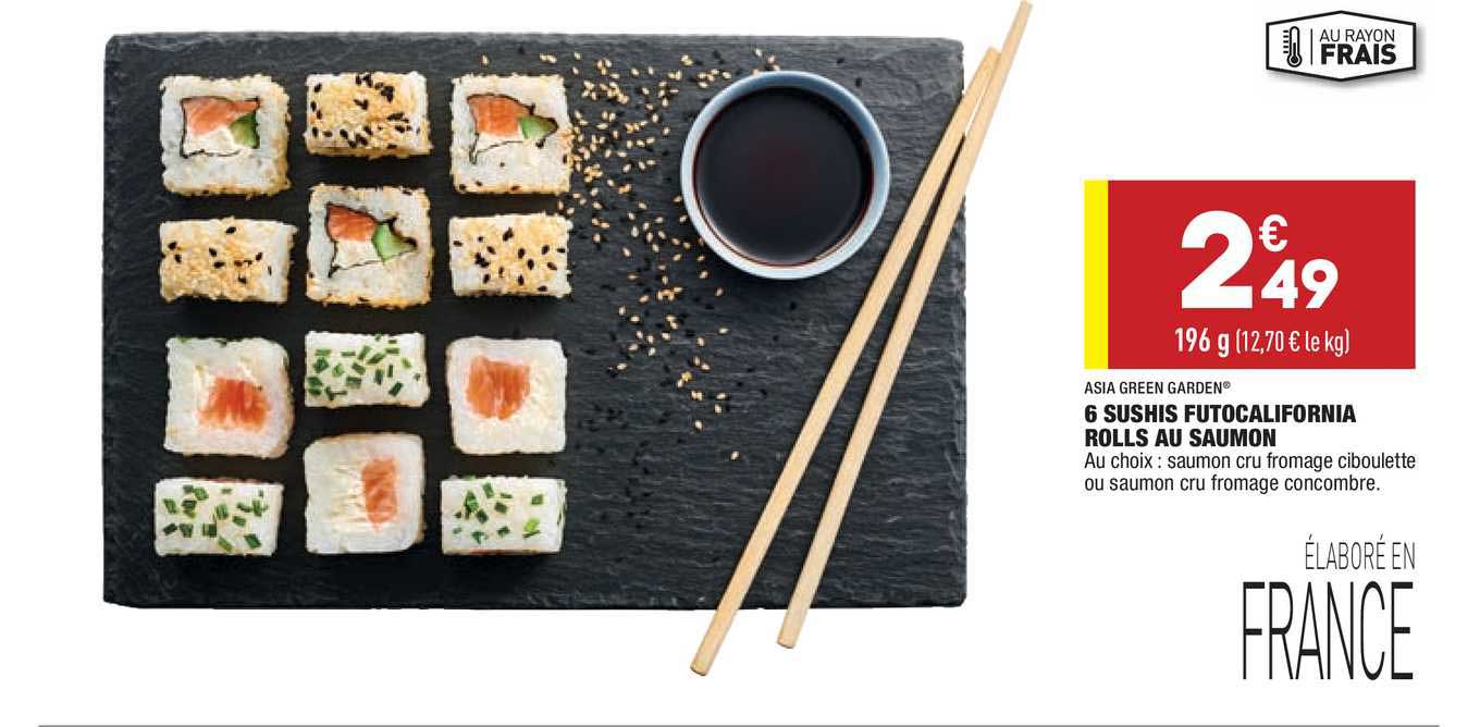 6 sushis futocalifornia rolls au saumon asia green garden