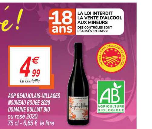 aop beaujolais villages nouveau rouge 2020 domaine bulliat bio
