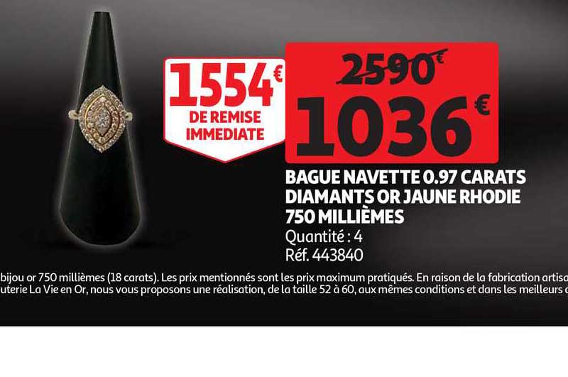 bague navette 0.97 carats diamants or jaune rhodie 750 millièmes