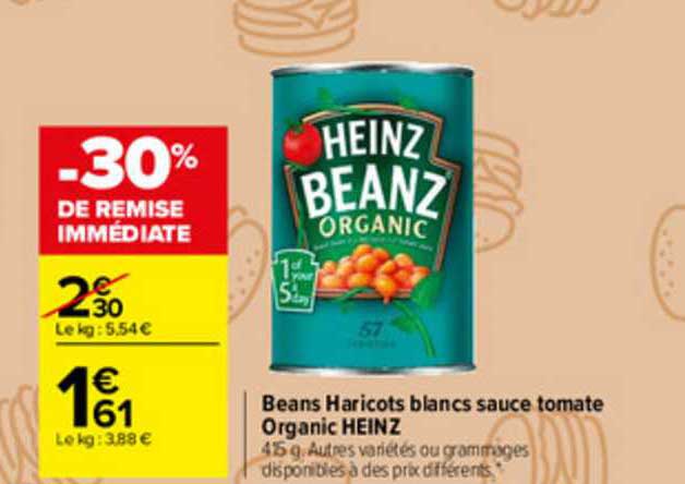 beans haricots blancs sauce tomate organic heinz