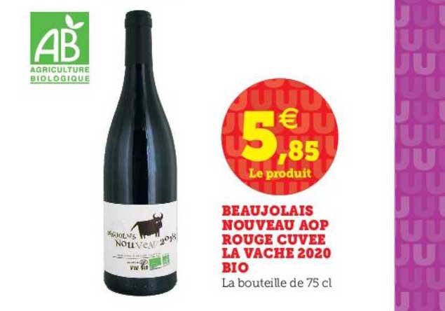 beaujolais nouveau cuvée la vache 2020 bio