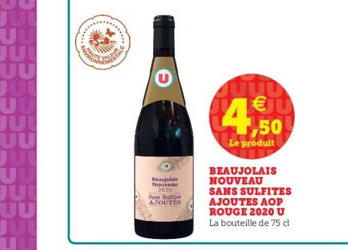 beaujolais nouveau sans sulfites ajoutés aop rouge 2020 u