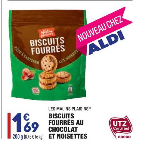 biscuits fourrés au chocolats et noisettes le malins plaisirs