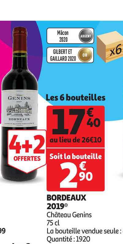 bordeaux 2019 château genins 4+2 offertes