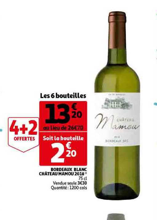 bordeaux blanc château mamou 2018 4+2 offertes