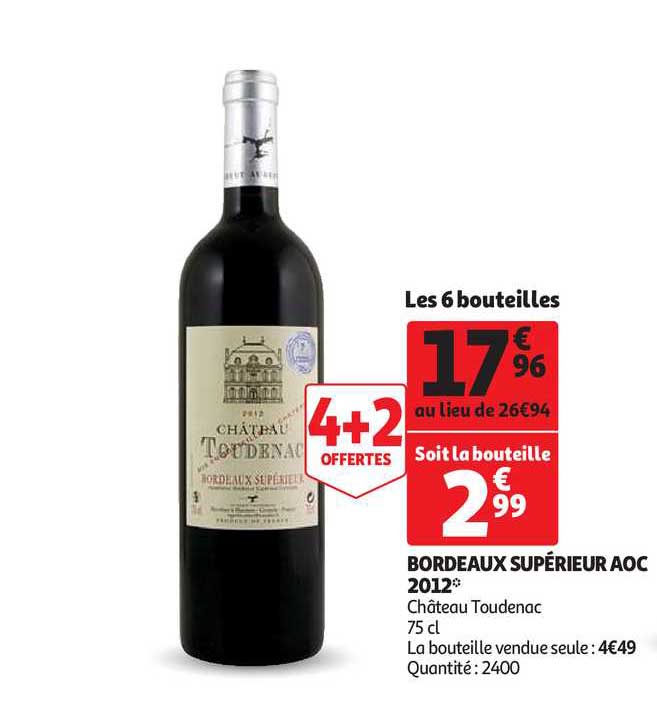 bordeaux supérieur aoc 2012 château toudenac 4+2 offertes